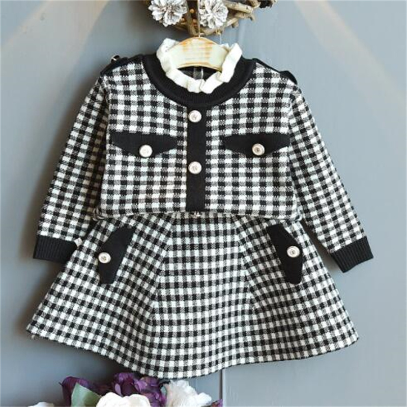 Children Girls Clothing Set Long Sleeves Knitted Sweater Princess Top And Skirt Suit Autumn Winter Kids Baby Clothes Outfit