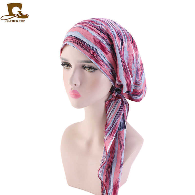 Fasce capelli Sciarpa pre-legata musulmana Berretti chemio Berretti cofano Donna Stampa fiore Morbido turbante Cappello Foulard Avvolgere Accessori capelli contro il cancro T221007