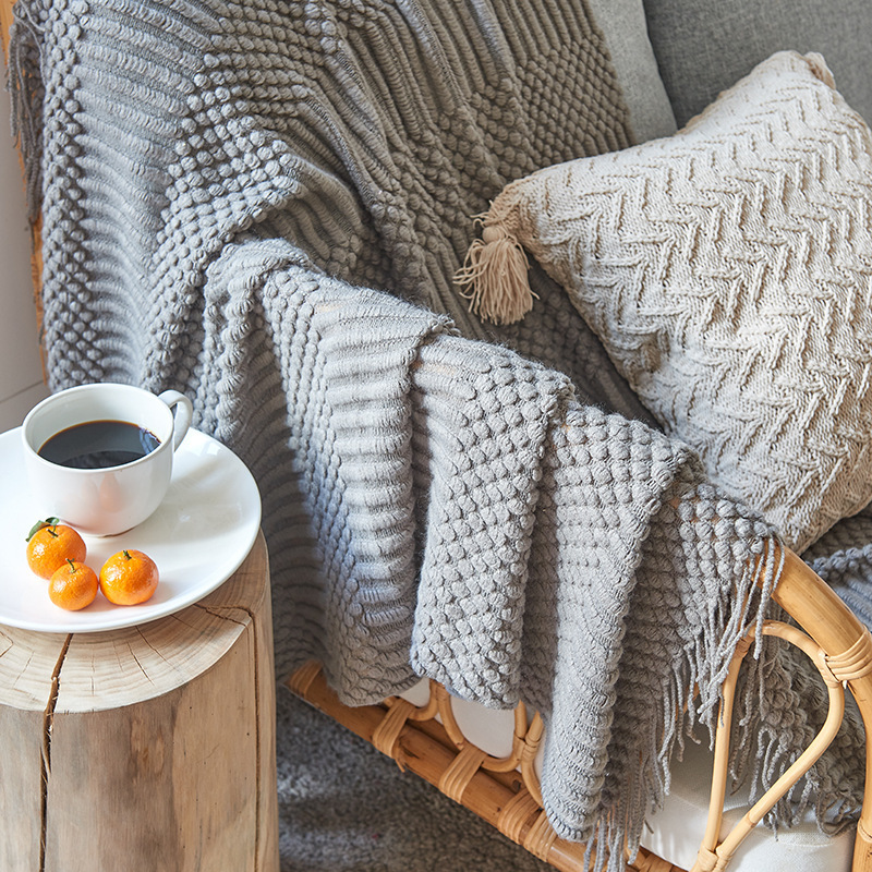 Blanket 3D Knitted With Tassel Solid Color Sofa Cover Nordic Home Decor Throw For Bed Portable Breathable Shawl 221007