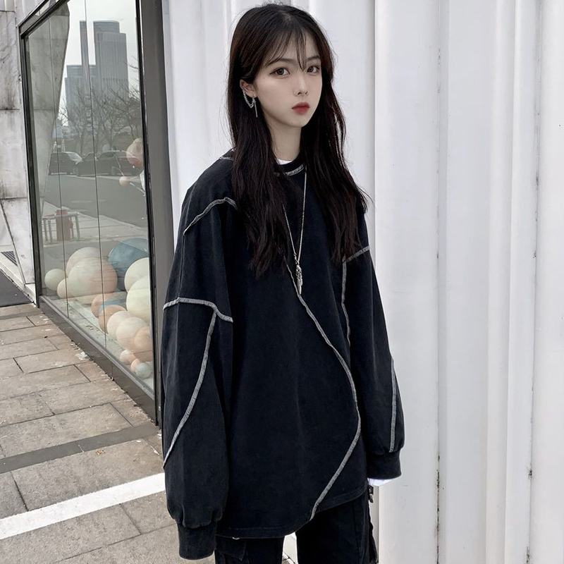 Damen Hoodies Sweatshirts No Hat Hoodies Harajuku BF Style Schwarz Hip-Hop Chic Teens Sweatshirts Herbst Trendy All-Match Daily Simple Damen Streetwear 221007