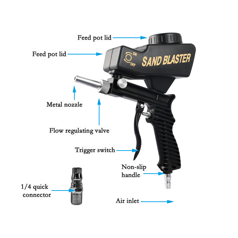 Spraypistoler justerbar sandblästring 90 psi bärbar sandblaster färgmaskin gravitation pneumatisk liten handhållen spränguppsättning 221007