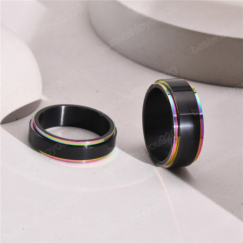 Fashion Simple Colorful Stainless Steel Spinner Ring for Women and Men Vinatge Wedding Jewelry Gifts