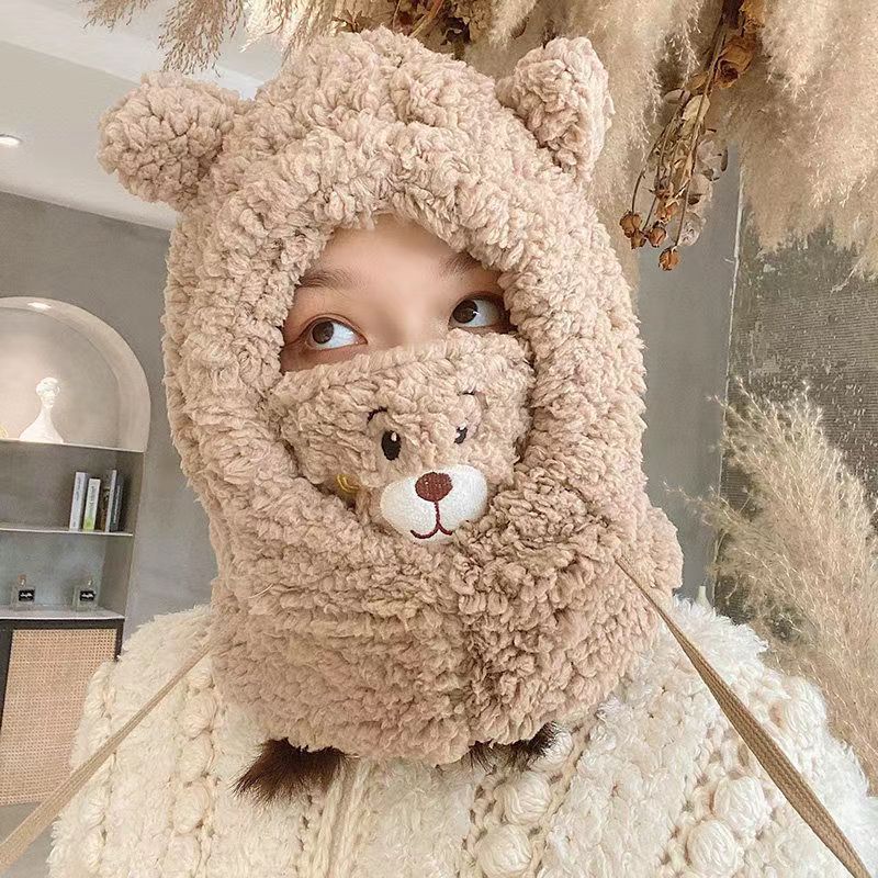 Sombrero de una pieza para niñas y niños, belleza innovadora, tacto cómodo, multifuncional, sombrero con solapa para las orejas de oso, Corea del Sur, máscara, bufanda, gorra, 5 uds./