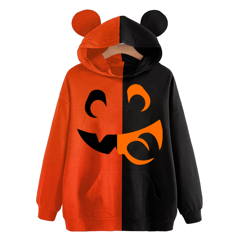 Sweats à capuche pour femmes Sweatshirts Unisexe Pumpkin Face Hoodie Halloween Orange Patchwork Costumes 221007