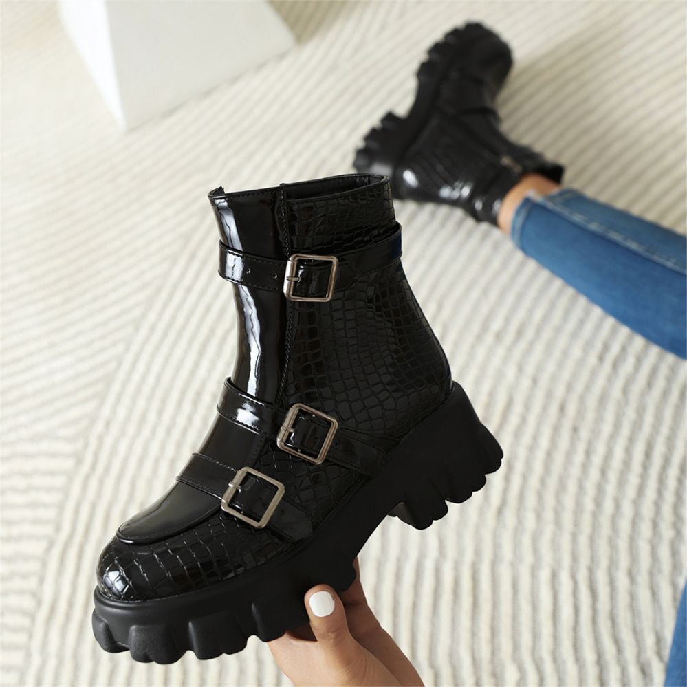 Boots 2022 With Heels Luxury Waterproof Platform Botines Mujer Plus Size Stone Grain Classic Black Comfortable Casual Shoe Women Boots 221007