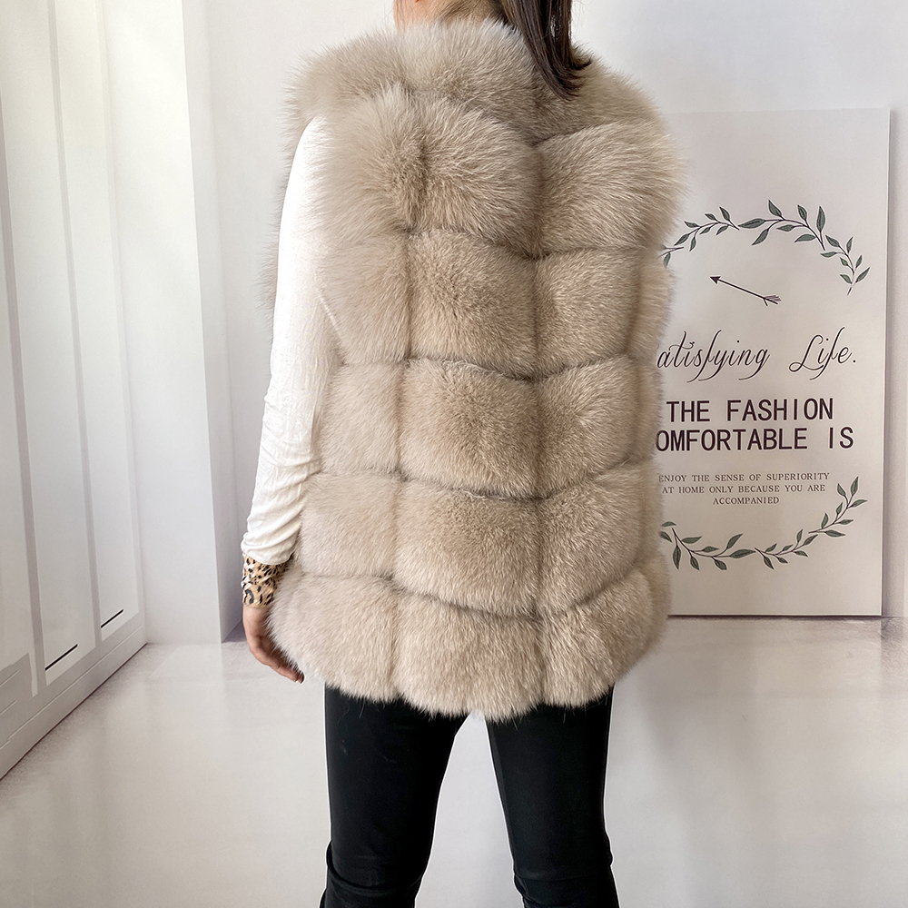 Kvinnors päls faux vinter äkta kappa högkvalitativ naturlig väst mode lyxig varm ärmlös mörk spännejacka 221006