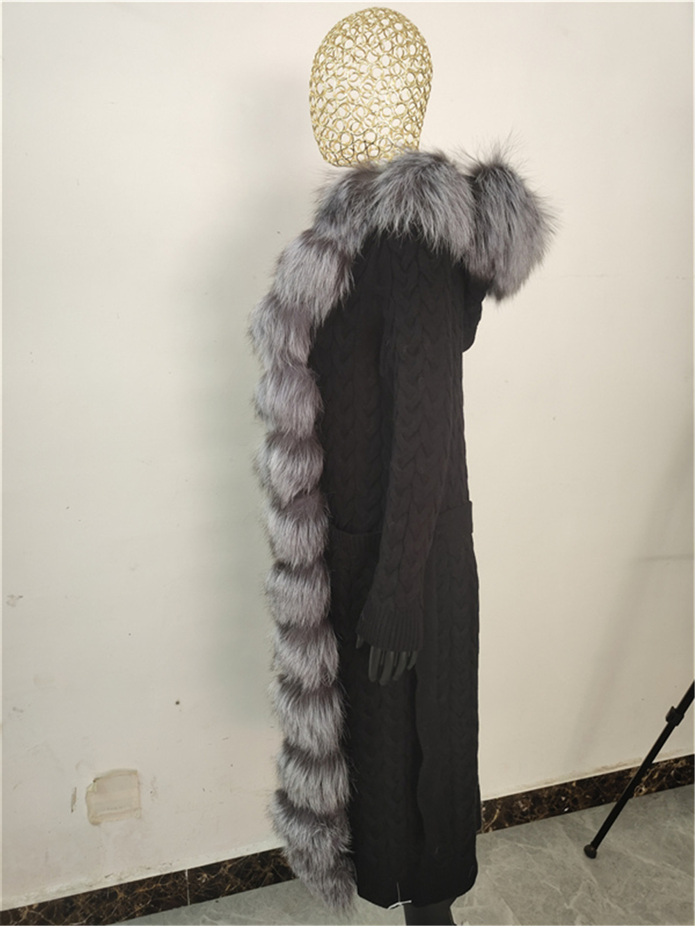Pelliccia sintetica da donna FURYOUME Autunno Inverno Donna Cappotto reale X lungo Moda casual Maglione lavorato a maglia di lana Colletto naturale Cardigan con cappuccio 221006
