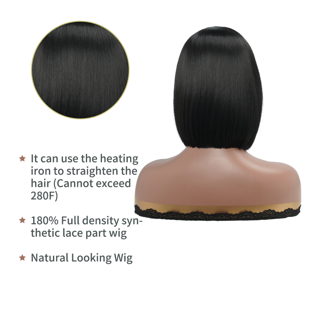 Krótkie proste koronkowe peruki dla czarnych kobiet z dziecięcym włosami odporna na ciepło syntetyczną perukę syntetyczną 13x4x1 Middle t częściowo koronkowy perygsfactory bezpośredni