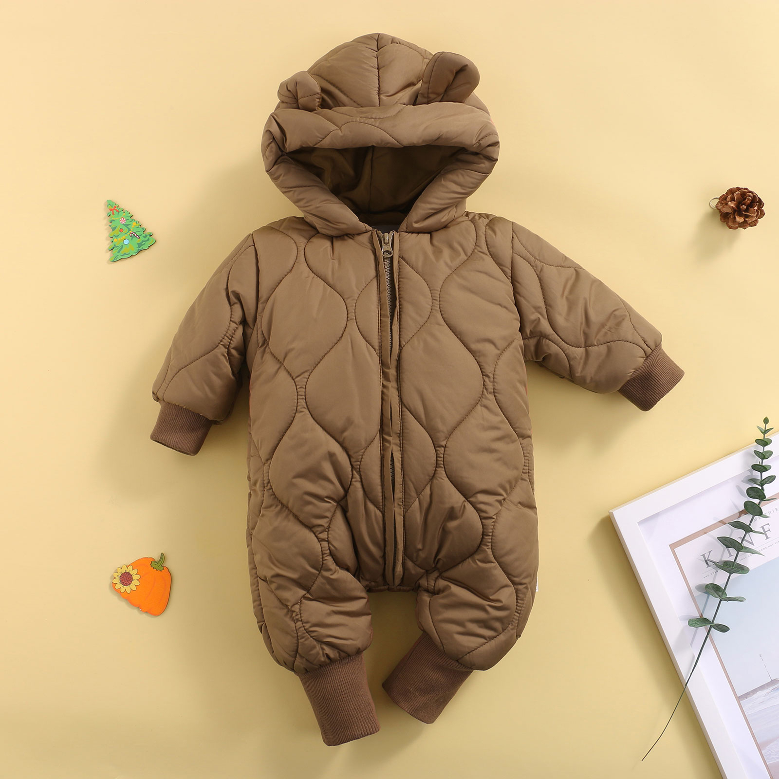 Strampler FOCUSNORM 3 Farben Winter Baby Mädchen Jungen Daunen Overall Solide Dickes Ohr Mit Kapuze Lange Ärmel Zipper Strampler Outfits 0-18M 221007