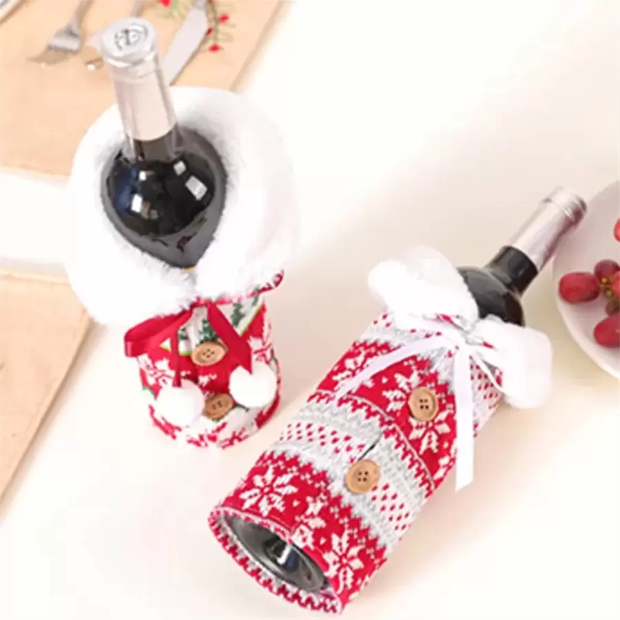 Ny 2023 julstickande vinflaska t￤cker sn￶flingtr￤d viner flaskor omslag med bowknot ￶l t￤cker nytt ￥r xmas hem dekoration
