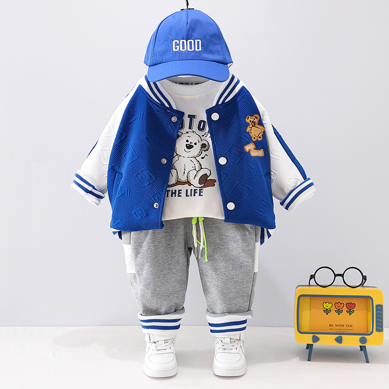 Clothing Sets 0 4 years old autumn fashion cute car baby suit boys and girls long sleeved striped three piece children s sports 221007