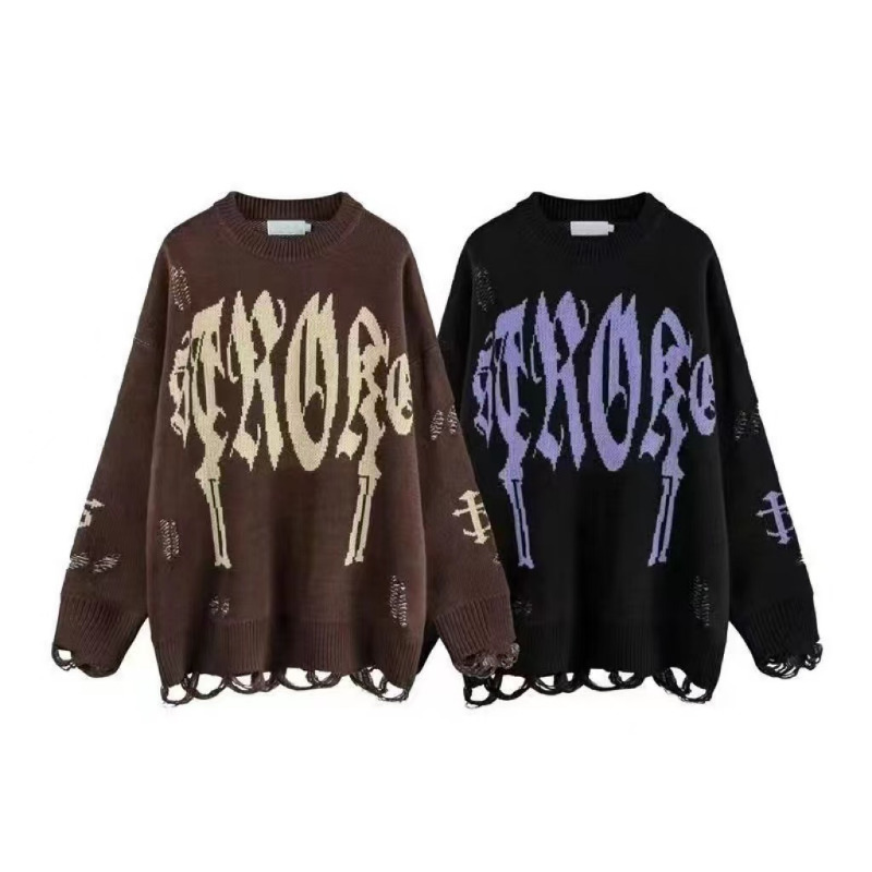 Kvinnors tröjor Vintage Alphabet Jacquard Women Autumn Style Lazy Wind Tassel Hole Par Pullover Ins Street Trend Loose 221007