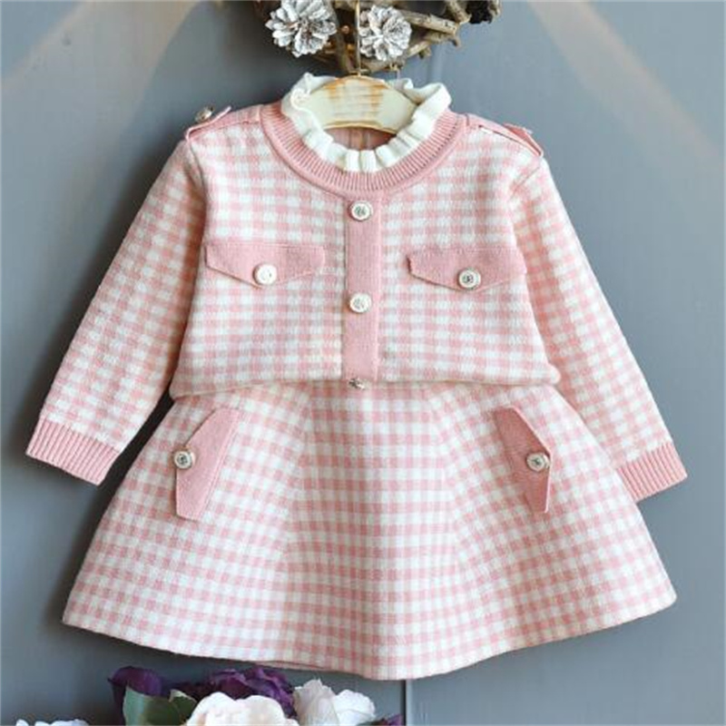 Children Girls Clothing Set Long Sleeves Knitted Sweater Princess Top And Skirt Suit Autumn Winter Kids Baby Clothes Outfit