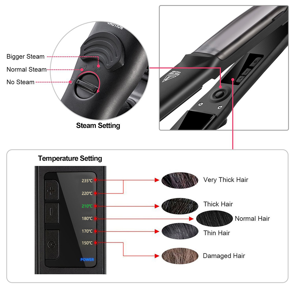 Hair Straighteners Professional Steam Straightener Ceramic Vapor Flat Iron Seam Straightening Curler Steamer Styling Tool 221006