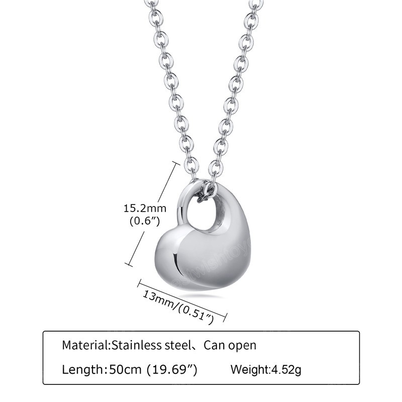 Female Heart Urn Necklace for Ashes Cremation Jewelry Stainless Steel Keepsake Waterproof Memorial Gifts Pendant Necklace