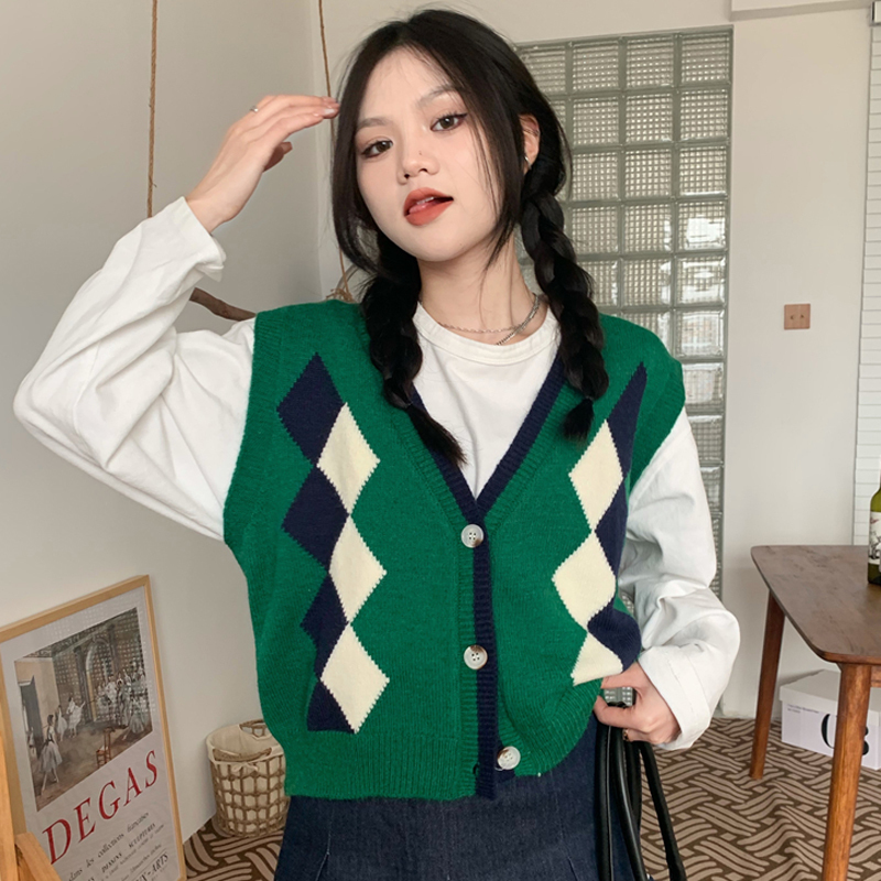 Kvinnors västar Autumn Fashion Elegant Waistcoat Women Casual Plaid Sweater Vest Sleeveless Student Pullover V Neck Street Wear Cardigan 221007