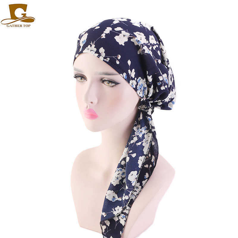 Fasce capelli Sciarpa pre-legata musulmana Berretti chemio Berretti cofano Donna Stampa fiore Morbido turbante Cappello Foulard Avvolgere Accessori capelli contro il cancro T221007