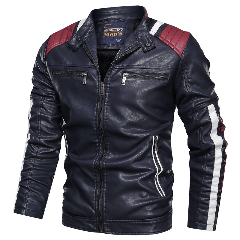 Men's Leather Faux Jacket Coat Male 6XL Matching Stand Collar Streetwear PU Causal Bike Men Brand Clothing AF9016 221007