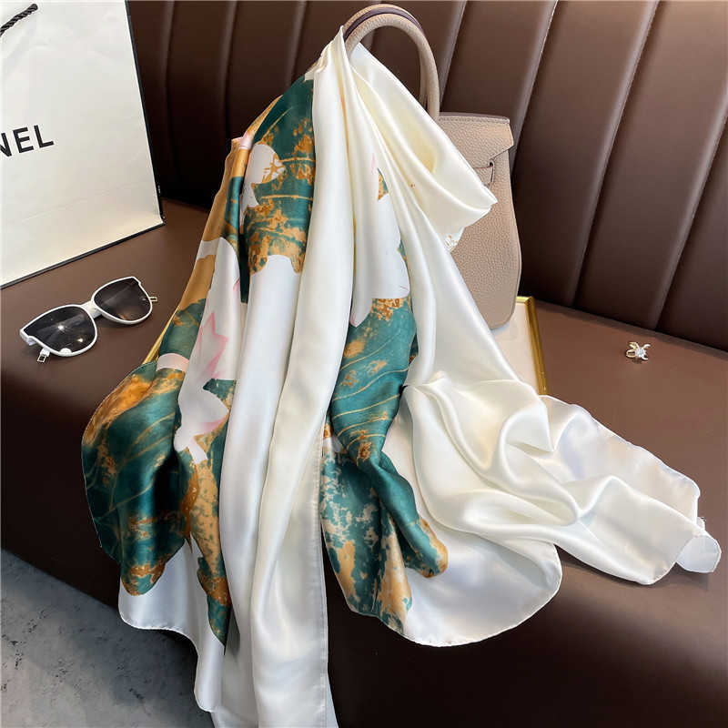 Halsdukar lyx varumärke 2022 Silk Scarf Women Stora halsdukar Pashmina Hijab Foulard Echarpe Design Print Lady Beach Stola Head Scarves3422782