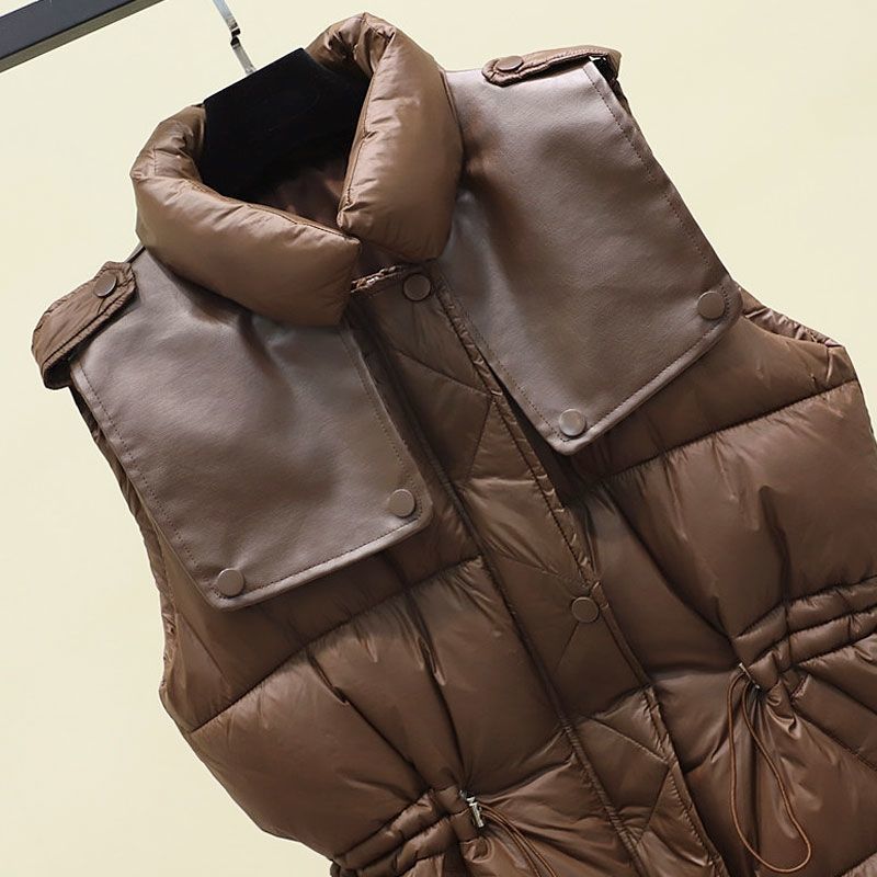 女性のベスト綿大型サイズのベスト女性秋の冬の光の下のノースリーブルーズジャケット軽量バックルストリーマーコート221007