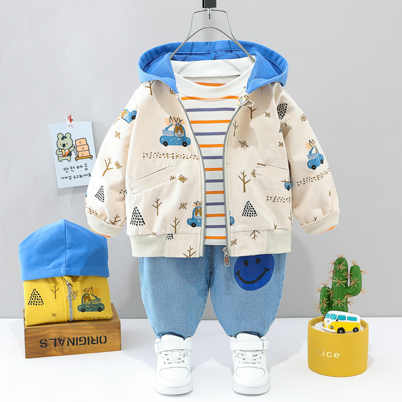 Clothing Sets 0 4 years old autumn fashion cute car baby suit boys and girls long sleeved striped three piece children s sports 221007