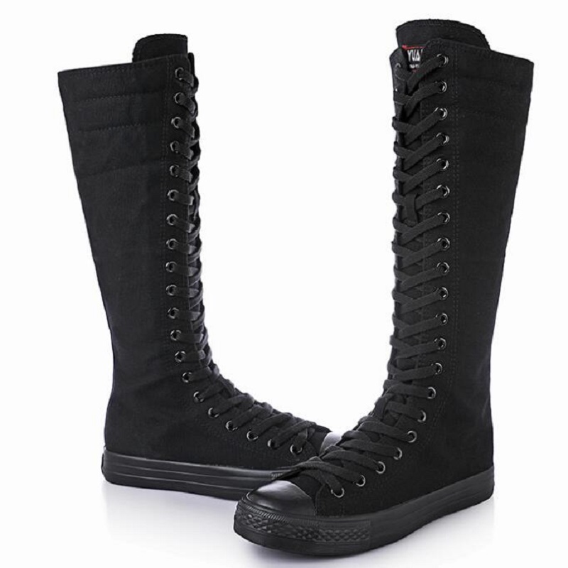 Boots Korean Style Fashion Slim Casual Hightop Plus Size 42 43 Canvas Ladies Dance Shoes Zipper Women Long KneeHigh Boots 0515 221007