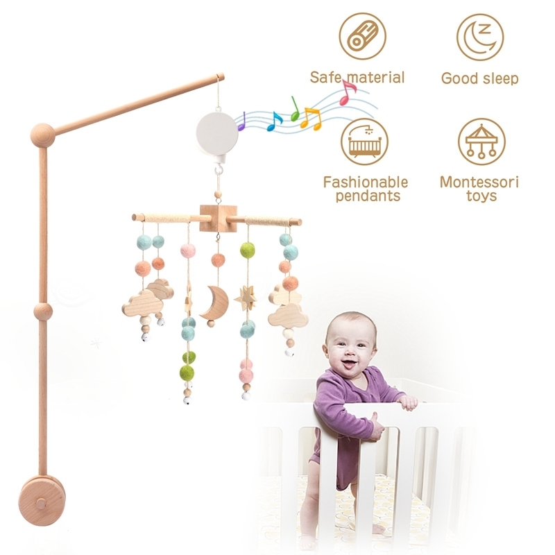 Grzechotki telefoniczne dziecięce zabawka grzechotka 0-12 miesięcy drewniany telefon na łóżku Born Music Box Bell Hanging Toys Uchwyt Bracket Niemowlę Crib Boy 221007