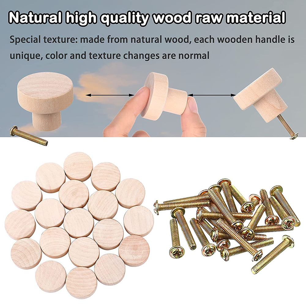 Handles Pulls 35x25mm Wood Round Pull Knobs Natural Wooden Cabinet Drawer Wardrobe Cupboard Shoebox Home Accessory 221007