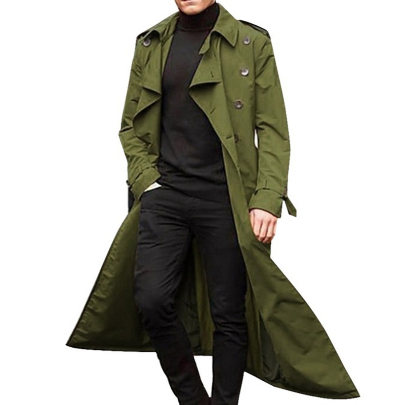 Erkekler trençkot paltolar palto vintage uzun çift göğüslü ceket s işletme siyah katı rüzgar pisti 221007