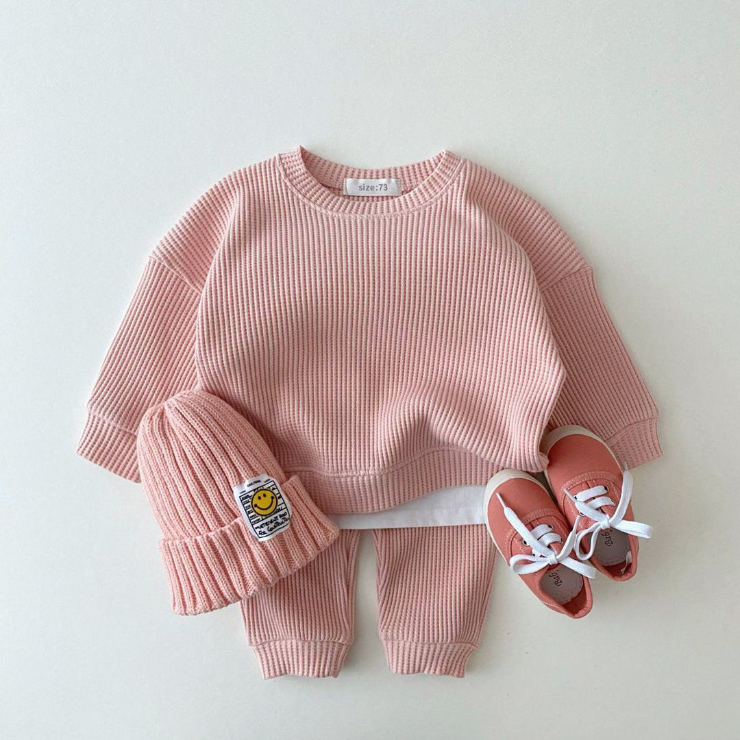 Set di abbigliamento Fashion Toddler Baby Girl neonato Waffle Cotton Boys Clothes Set SweatshirtPants Outfit Costume bambini 221007