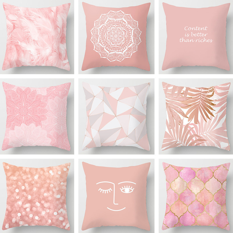 Подушка Diskiondecorative Розовый цветочный перо полиэстер подушка гостиная диван, украшение дома 45x45см листья
