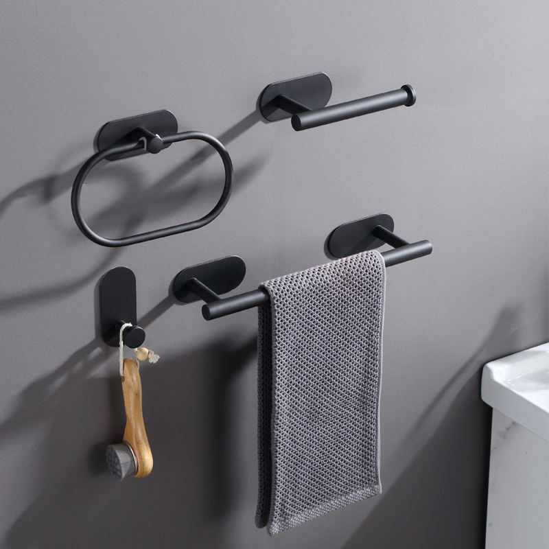 Towel Racks No Drilling Black Bathroom Accessories Sets Toilet Tissue Roll Paper Holder Rack Bar Rail Ring Robe Clothes Hook Hardware 221007