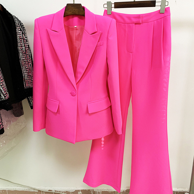 Damen Zweiteilige Hose, Blazer, Hosenanzüge, zweiteiliges Set, Büro-Damen, Damen, Gelb, Lila, Business, einzelne Knöpfe, Schlaghose, Blazer, Hose, formeller Anzug 221007