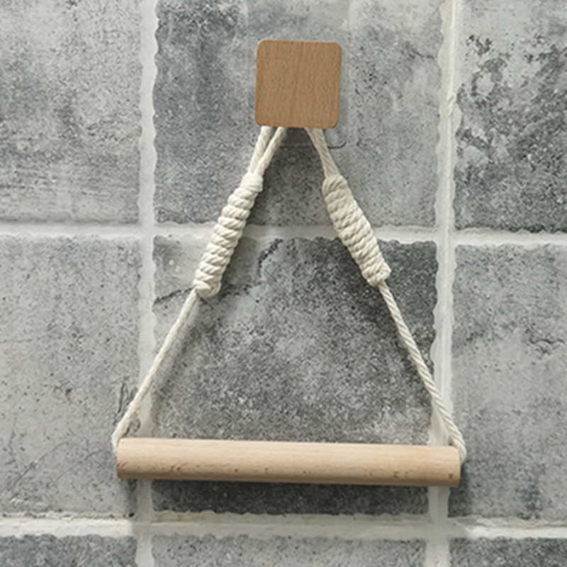 Porte-papier hygiénique Tenture murale Porte-serviettes en bois Chambre Triangle Rack Salle de bain Décir Chanvre s 221007