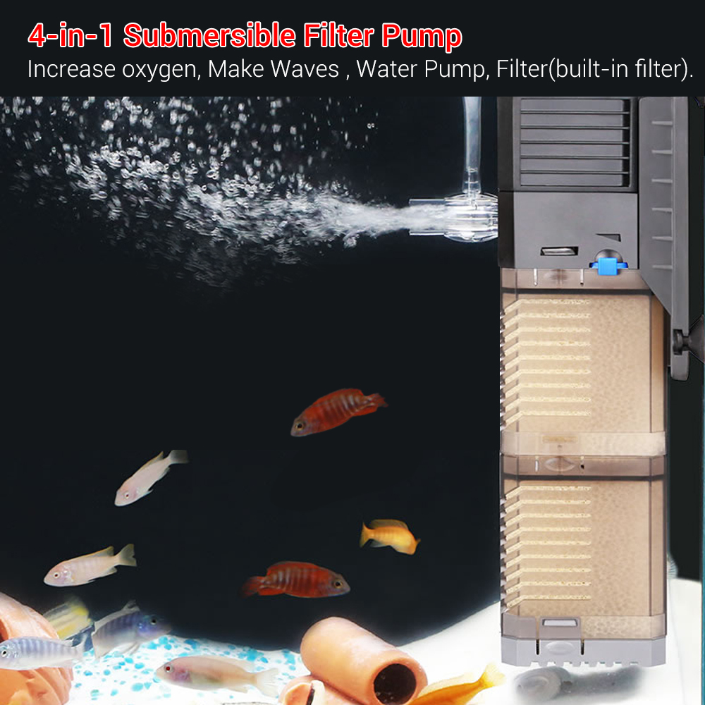 SUNSUN 4-in-1 interner Aquariumfilter, Sauerstoff-Luftpumpe, Wellenmacher, Tauchwasser-Umwälzpumpe für Aquarium-Schwammfilter 2201007