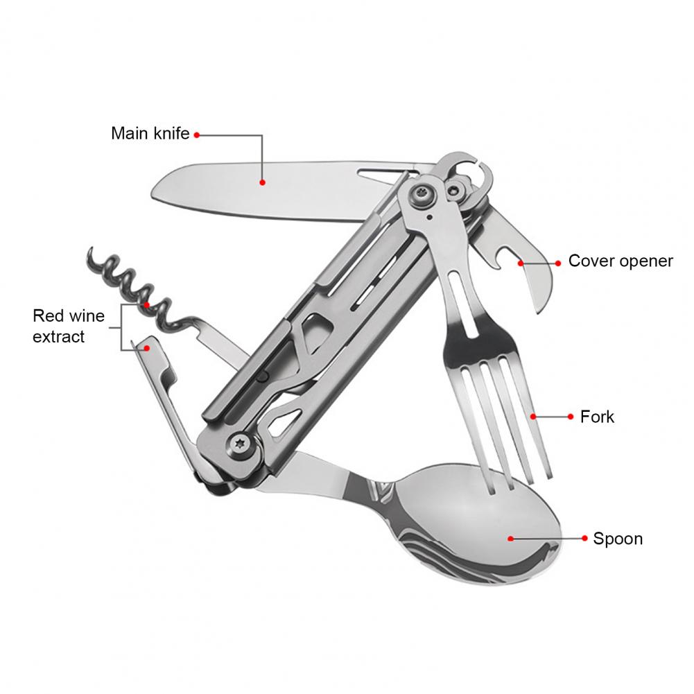 Camp Kitchen Folding Cutery Portable Corkscrew Tableware High Strength rostfritt st￥l Demontering Camping Fork Spoon Cutter f￶r utomhus