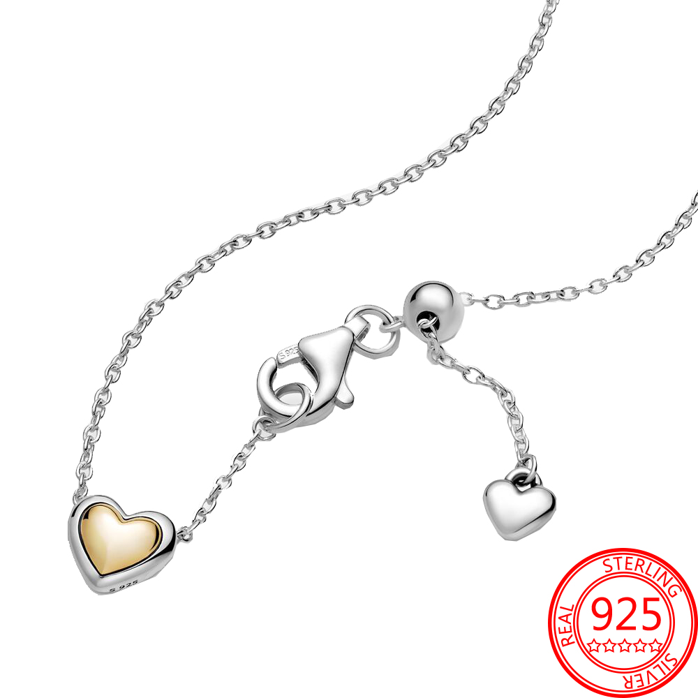 Nuevo Popular 925 pura plata de lujo 14 K oro amarillo corazón collar collar señora joyería accesorios fiesta regalo