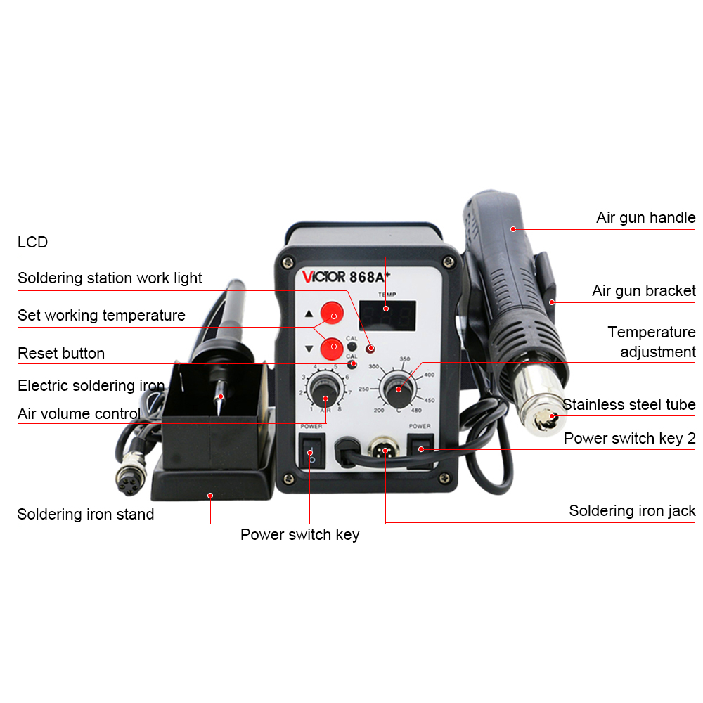 Electrical Instruments VICTOR 868A plus SMD Multifunction Environment Meters Hot Air Gun Soldering Station