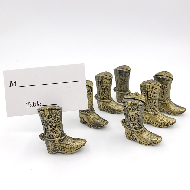 80st Rustic Event Party Supplies Vintage Golden Cowboy Boot Place Card Holder WeddingBridal Shower Favors Photo Name Card Holders