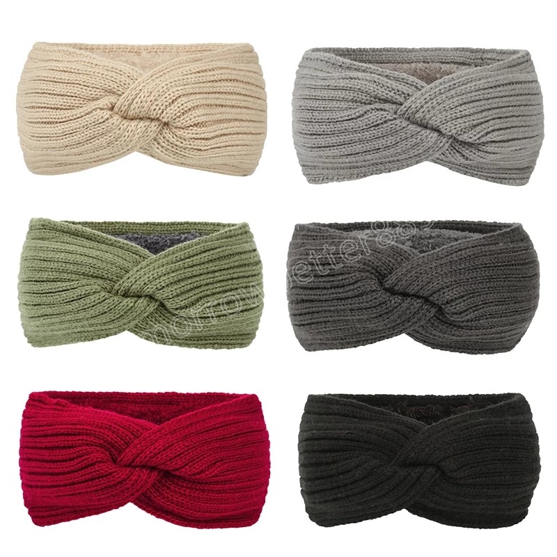 Winter Kreuz Knoten Gestrickte Breite Stirnband Woolen Futter Warme Ohr Wärmer Sport Bandage Haarbänder Frauen Süße Headwrap