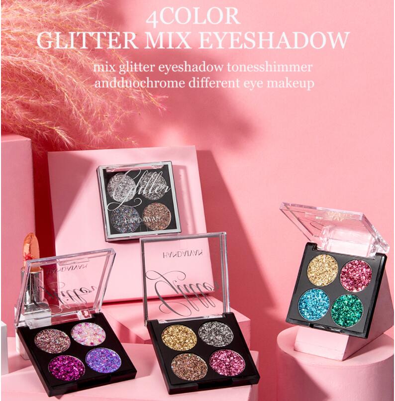 4-kleuren glitter oogschaduwpalet ultra gepigmenteerd make-up oogschaduw poeder met 3D-afwerking langdurige waterdicht