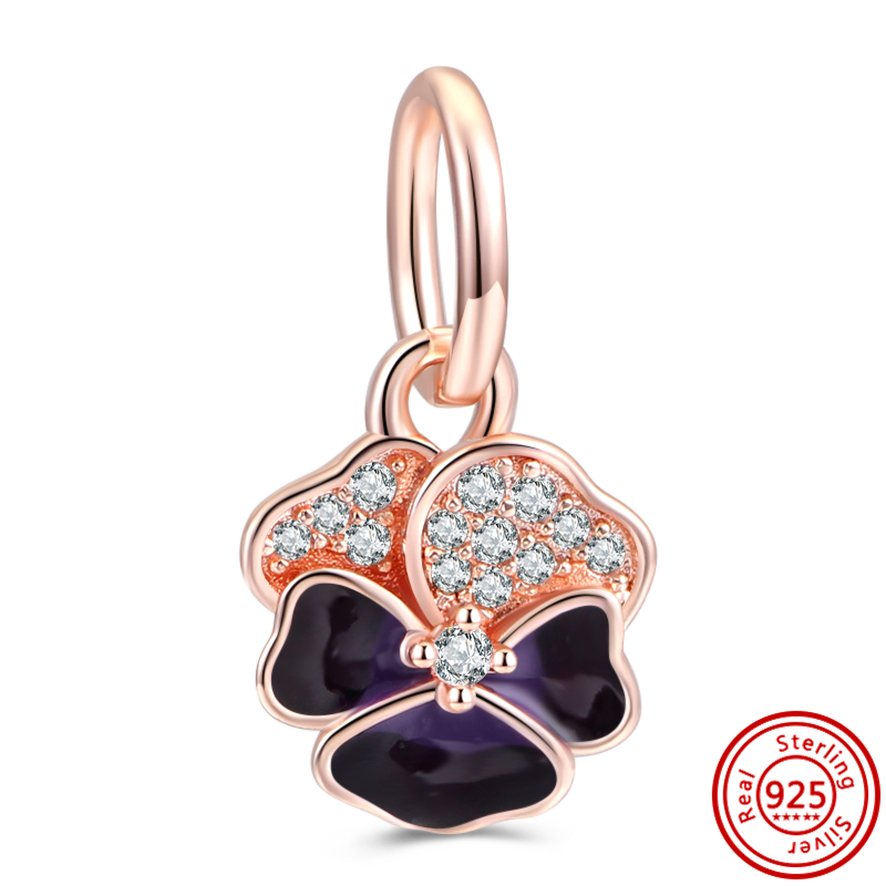 Orecchini Pandora in argento 925 di cristallo moda donna gioielli regalo orecchini a bottone farfalla viola del pensiero cuore orecchini pendenti perline