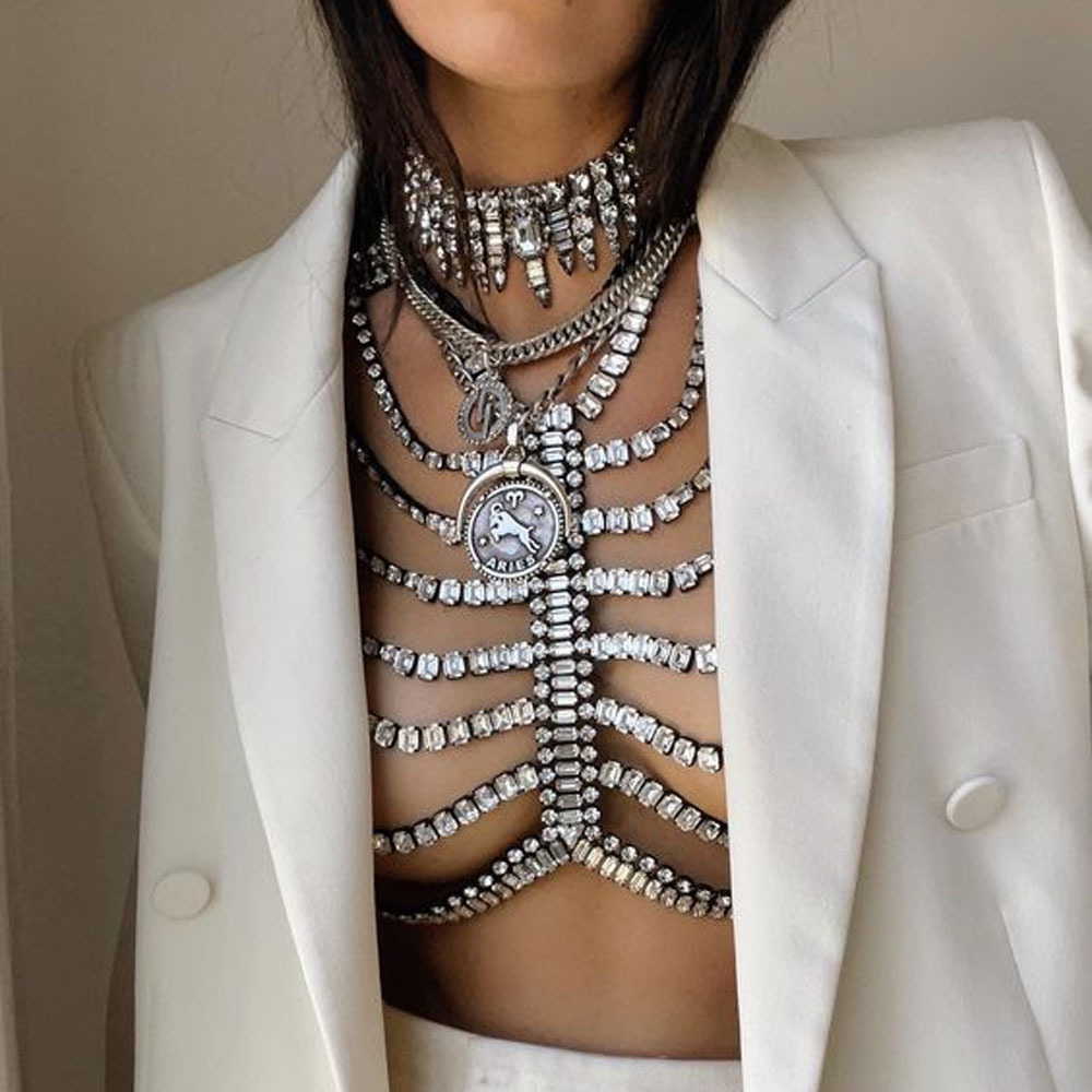 Other Sparkling Hollow Zircon Bra Women Harness Sleeveless Top Body Jewelry Crystal Chest Chain Jewelry Underwear Bikini Accessories 221008