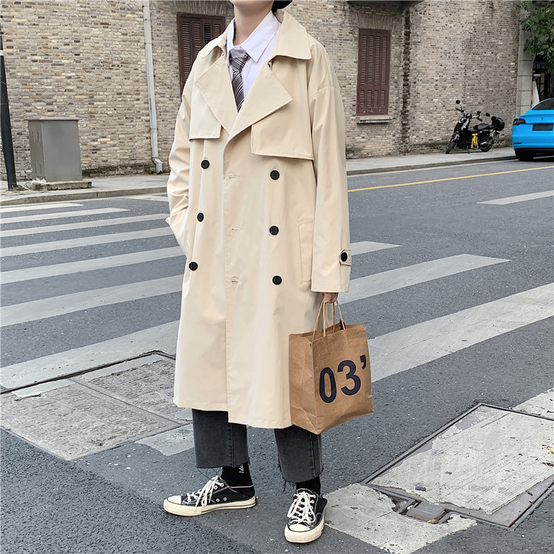 Men s Trench Coats Men Design Pockets Solid Double Breasted Oversize Leisure Teens Long Sashes Stylish Outwear Hombre Korean Style BF 221007