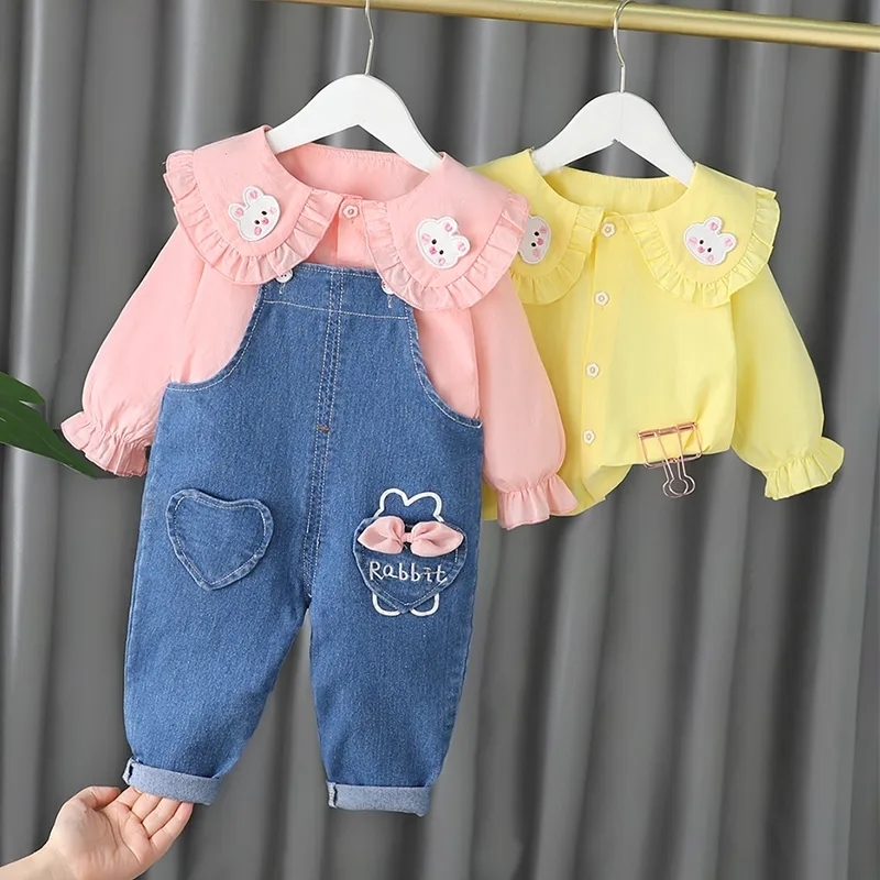 Kledingsets Fashion Spring herfst Babymeisjes Leuke lange mouwen shirt denim overall jeans broek kinderkleding 221007