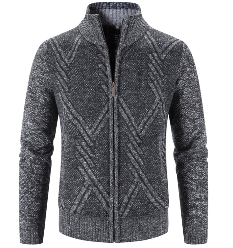 Jackets masculinos 2022 Autumn e Winter Men's Cardigan Sweater Plus Velvet Gross Casual Modet Casual Stand-Up Gollar