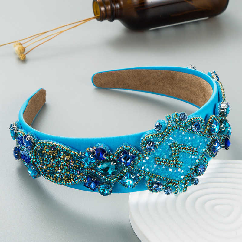 Stirnbänder Frauen Blau Stirnband Neue Mode Lässig Kristall Haarband Strass Gepolsterte Kopfbedeckung Turban Klassische Erwachsene Haar Zubehör T221007