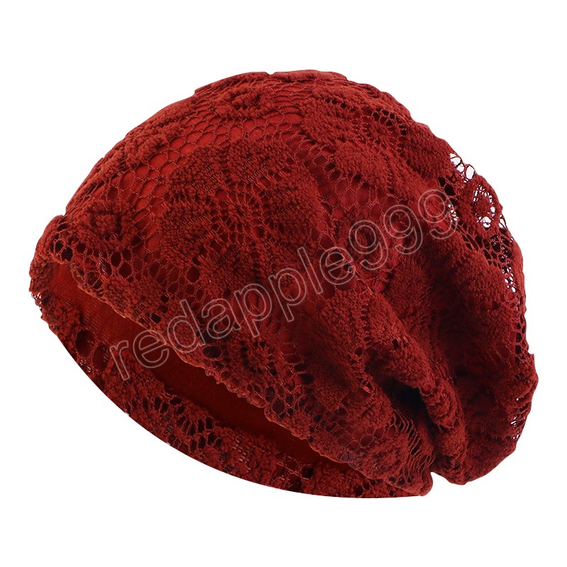 Femmes chapeaux dentelle fleur creuse Slouchy Baggy tête casquette chimio Beanie Cancer chapeau coupe-vent Turban musulman femme casquettes