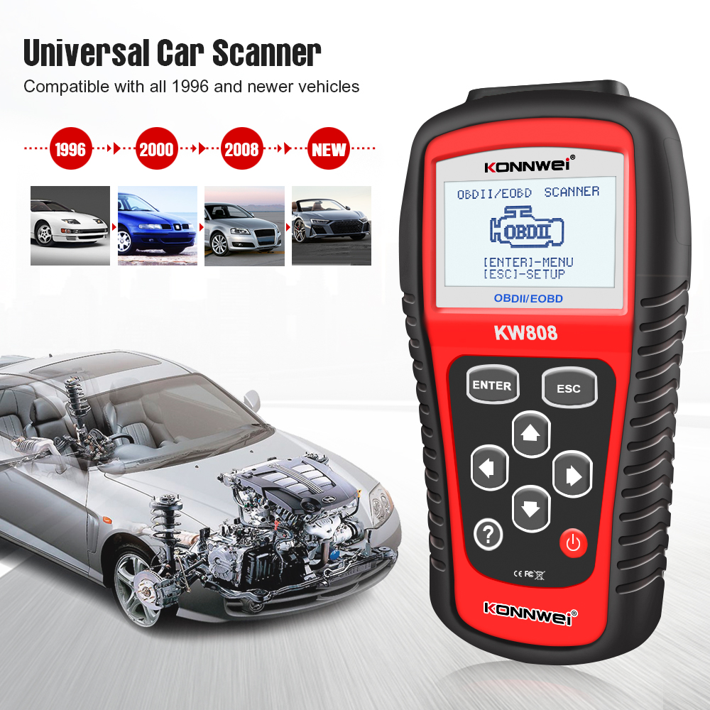 Konnwei KW808 OBD 2 bilskannerverktyg OBD2 Auto Automotive Diagnostic Scanner Tool Engine FualT Code Reader ODB