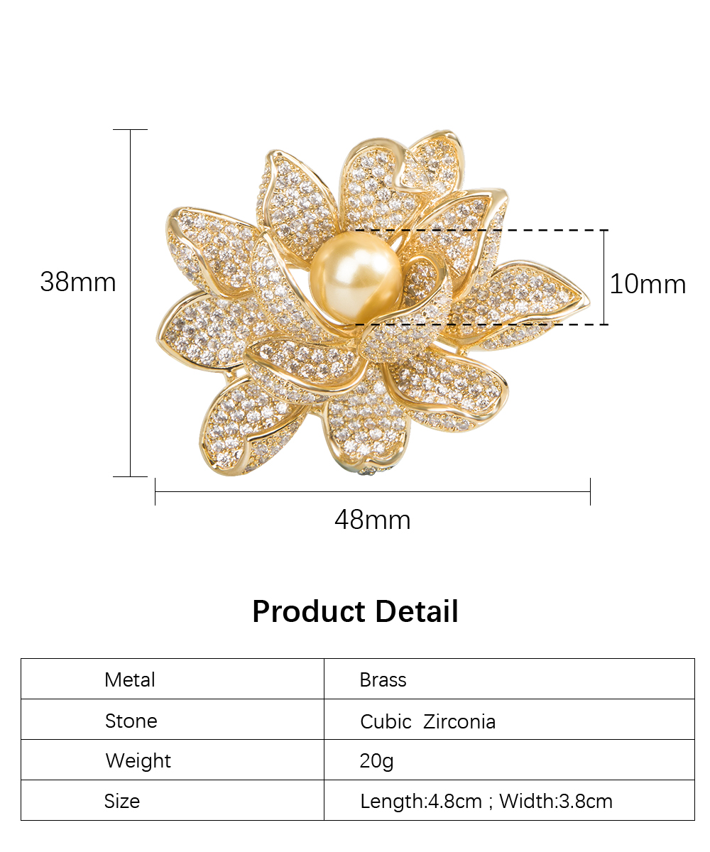 Élégantes broches en perles de Lotus plaquées or pour femmes incrustées de Zircons fleur classique Corsage broche accessoires cadeau d'anniversaire